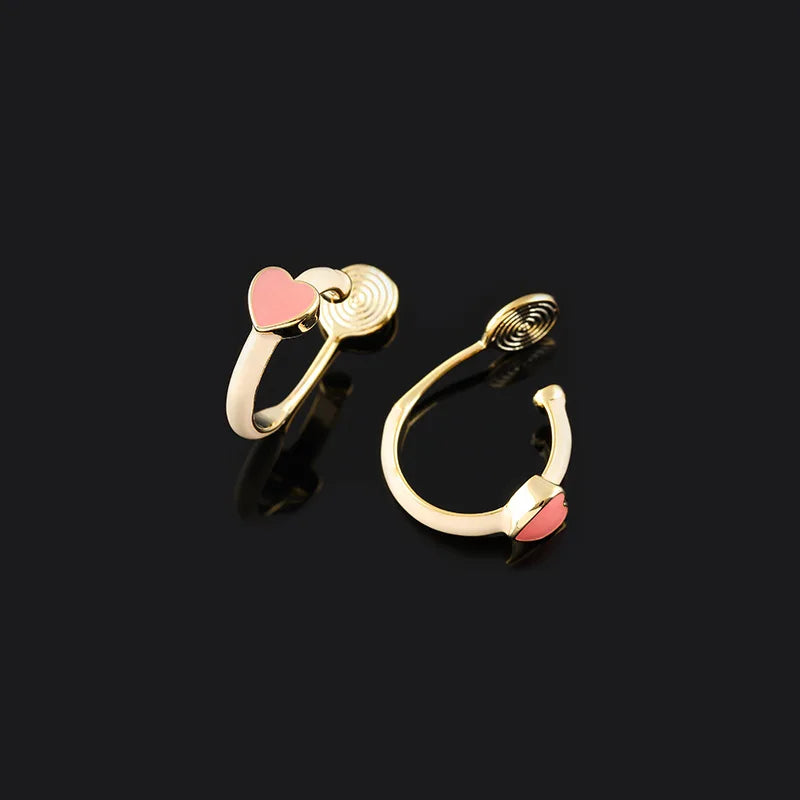 Elegant Pink Enamel Heart Spiral Hoop Alloy Stud & Clip On No Piercing Minimalist Circle Earrings