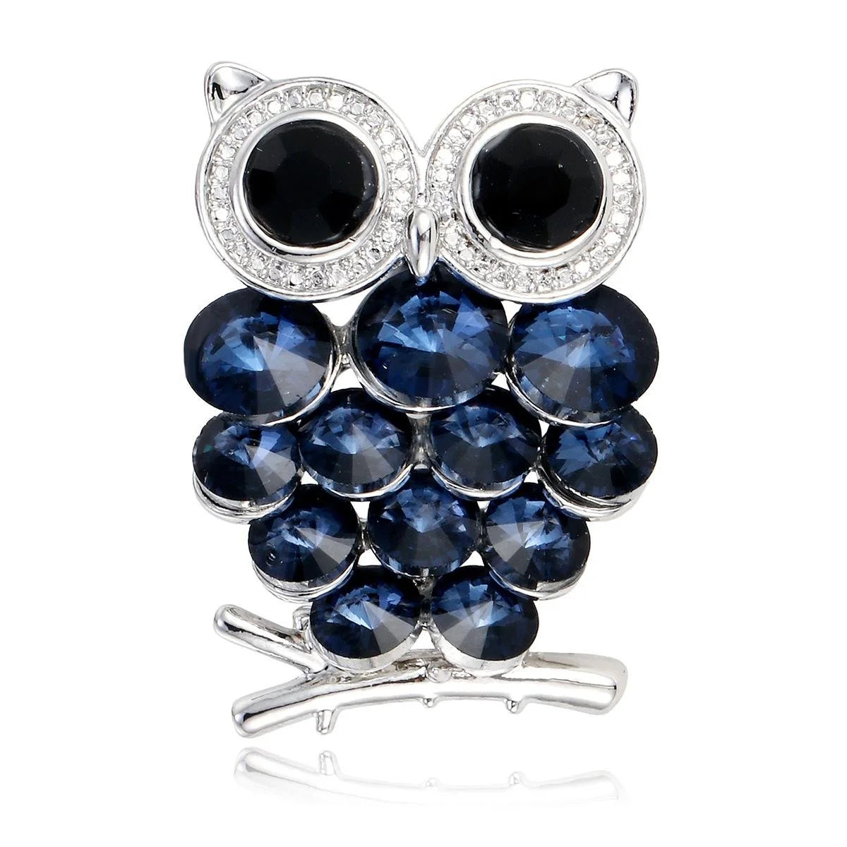Cute Luxury Owl Rhinestone Brooch With Blue Crystal Body, Vintage Alloy Lapel Pin Suit Accessory Gift