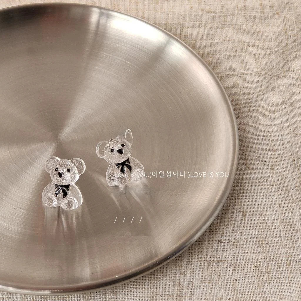 Cute Lolita Transparent Resin Bear Stud Earrings With Silver Plated Pins