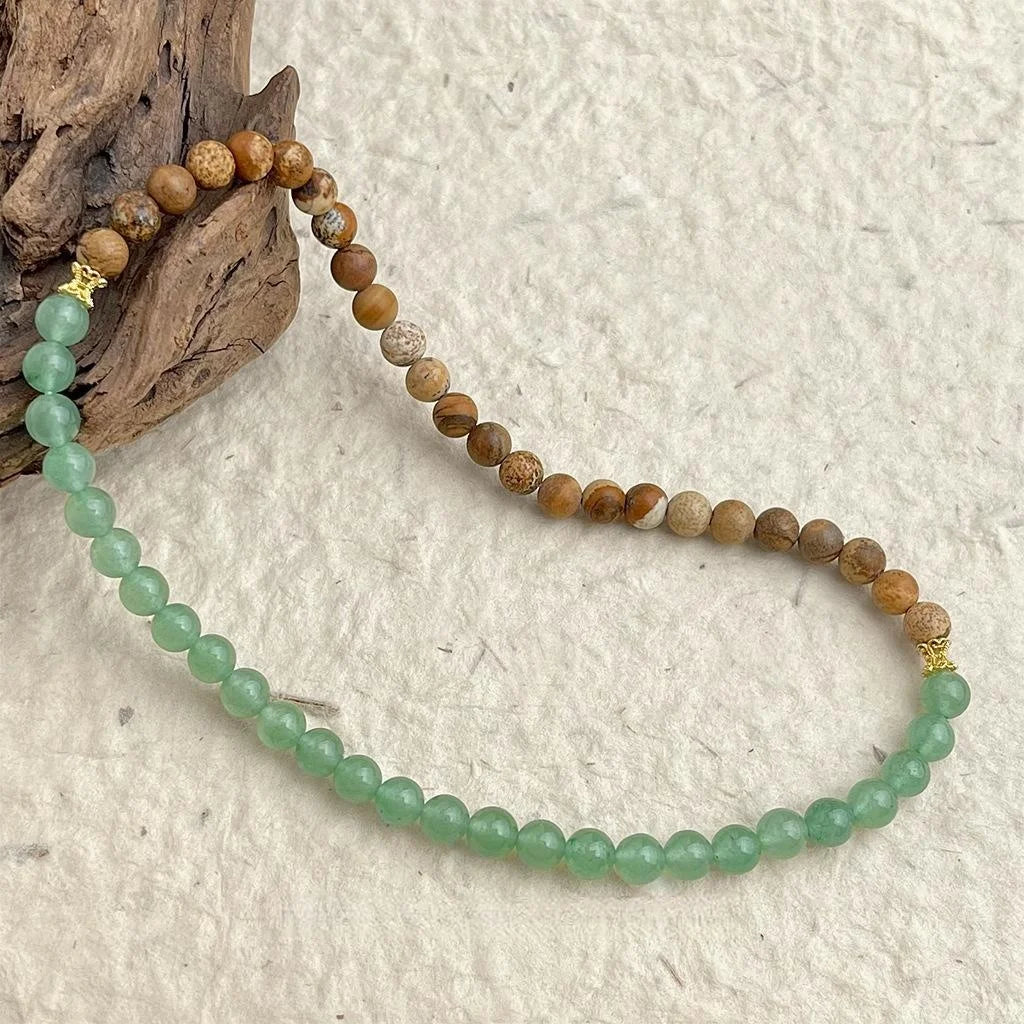 Natural Stone Picture Jasper Green Aventurine Double Layer Bracelet New Chinese Geometric Ring Style For Women
