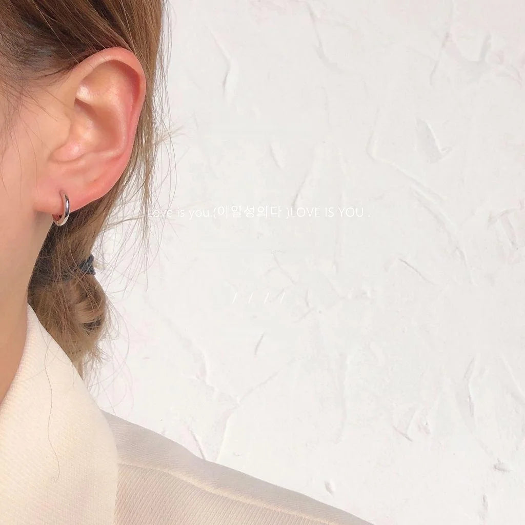 Minimalist Silver Tone Copper Geometric Hoop Drop Earrings Smooth Metal Versatile Office Style