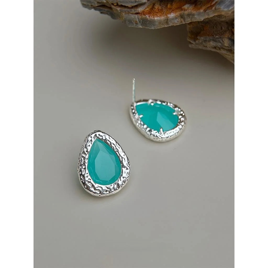 Light Luxury Copper Translucent Zircon Waterdrop Geometric Stud Earrings For Women