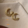Vintage Matte Gold C-Shaped Geometric Hoop Earrings Copper