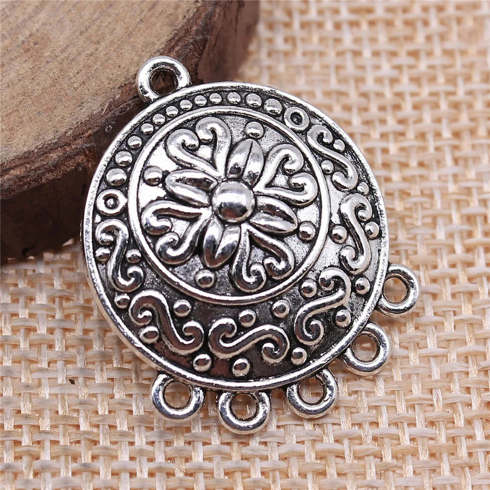29x23mm 3.1g Zinc Alloy Round Carved Earring Connector Charms for DIY Handmade Jewelry Making