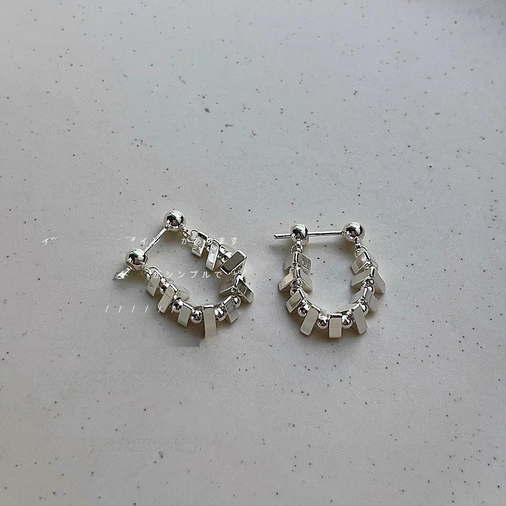 Vintage Copper Geometric Square Chain Stud Earrings, Handmade Light Luxury Commuter Jewelry