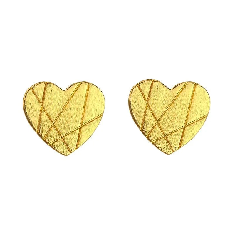 14K Plated Copper Heart Stud Earrings Matte Brushed Minimalist Fashion