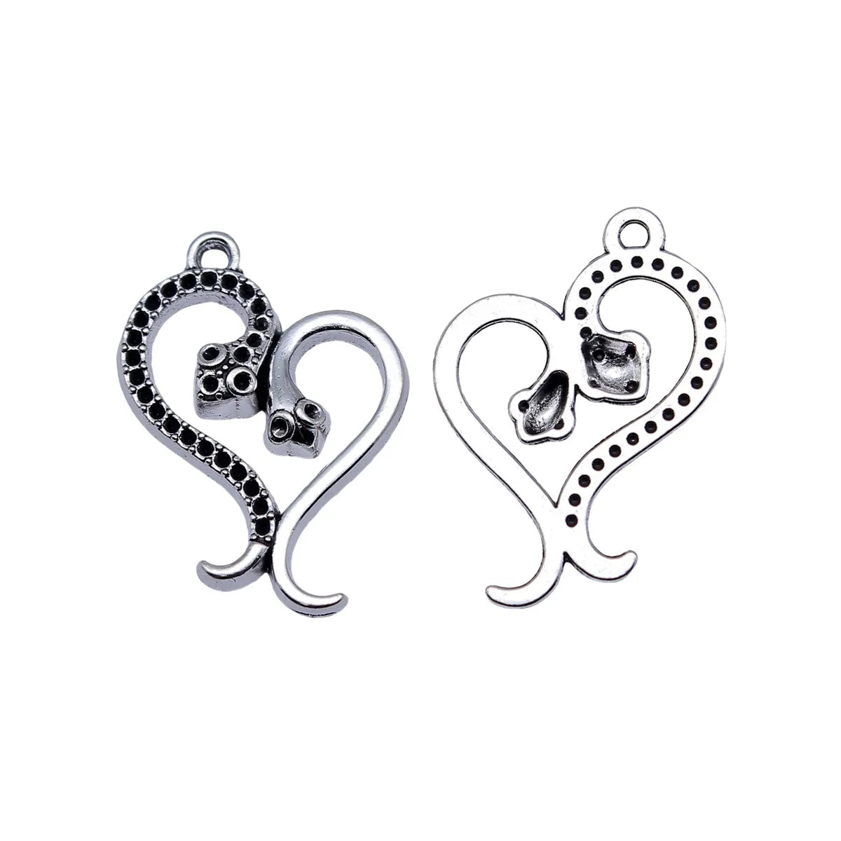 26x18mm 1.65g Antique Silver Zinc Alloy Snake Heart Charm Pendant for DIY Necklace Bracelet Making