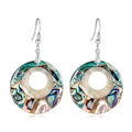 Elegant Natural Shell Round Drop Earrings For Women, Iridescent Alloy Hook Dangle Jewelry For Party Gift