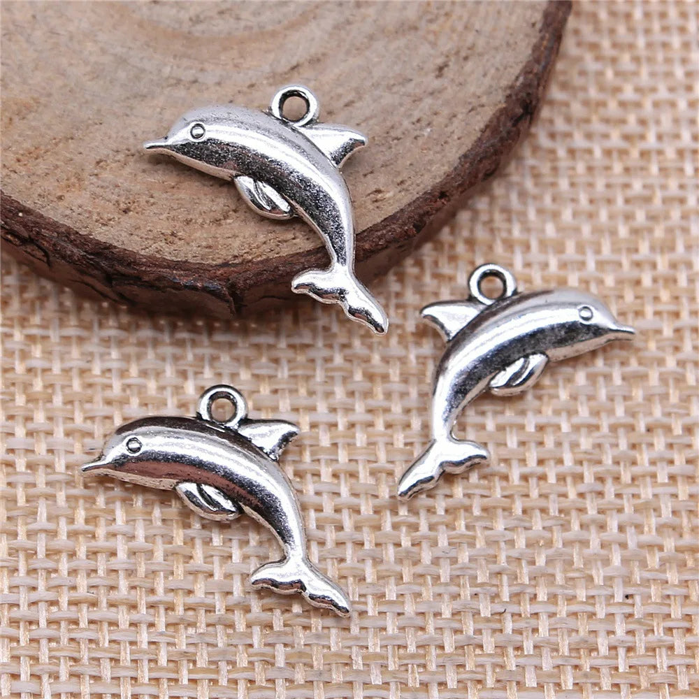 15x22mm 1.7g Antique Silver Zinc Alloy Dolphin Charm Pendant for Ocean Theme DIY Jewelry Making