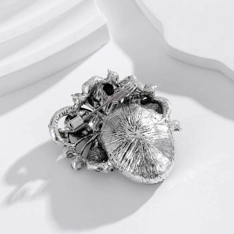 Vintage Bauhinia Flower Brooch With Blue Crystal And Rhinestones, Elegant Alloy Lapel Pin Gift