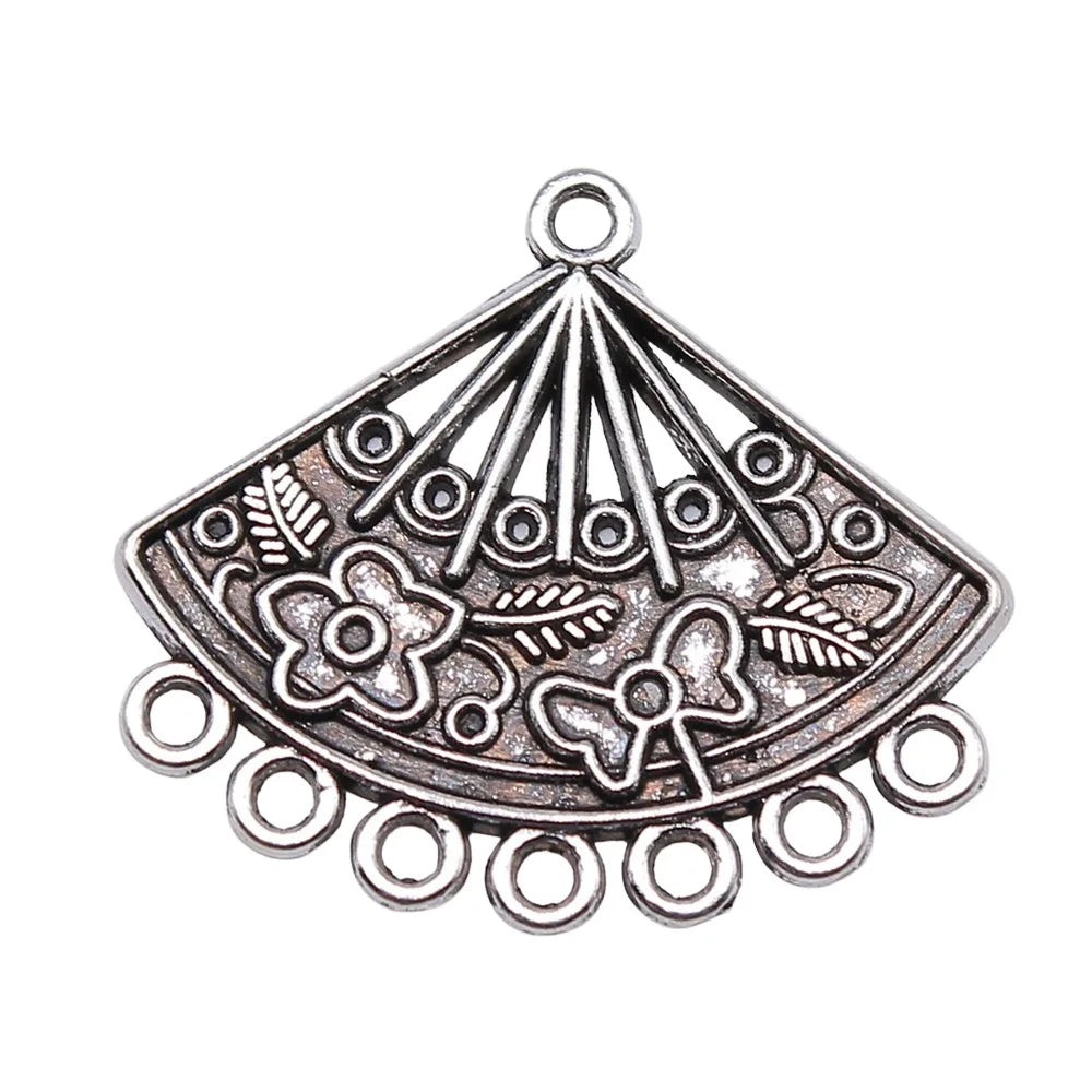 24x28mm 1.6g Multicolor Zinc Alloy Fan Shape Earring Connector Charms for DIY Earrings