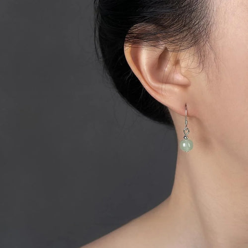 Vintage Green Aventurine Geometric Round Drop Earrings Silver Plated Handmade Forest Style