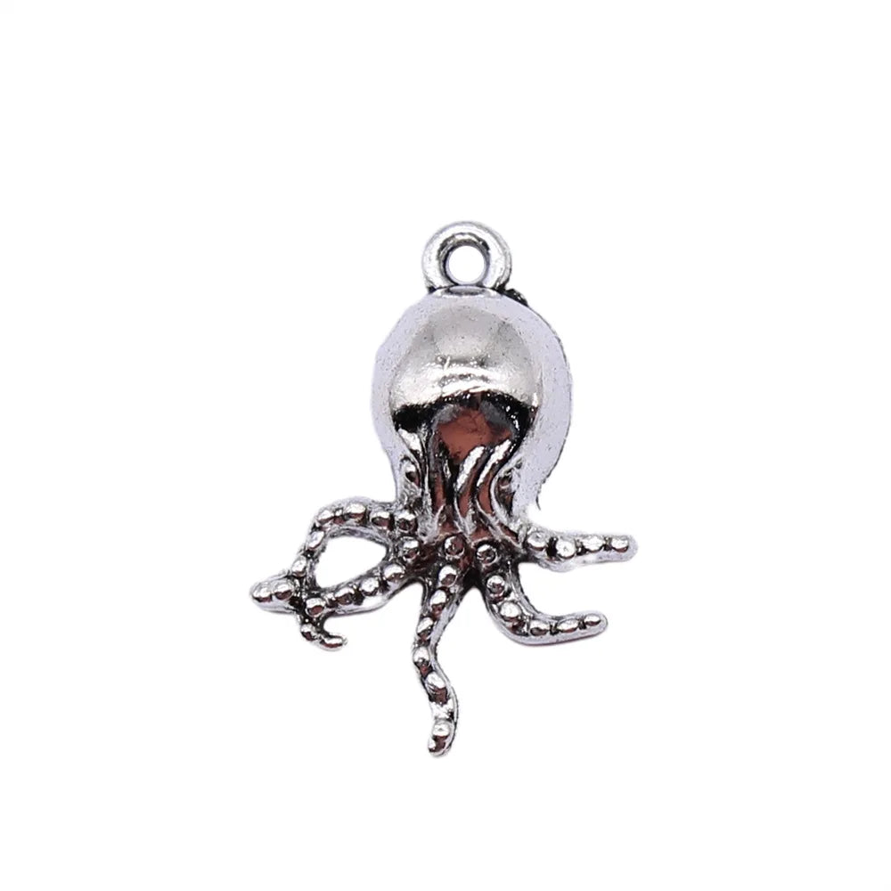15x21mm 1.3g Antique Silver Zinc Alloy Octopus Fish Charm Pendant for Ocean Theme DIY Jewelry Making