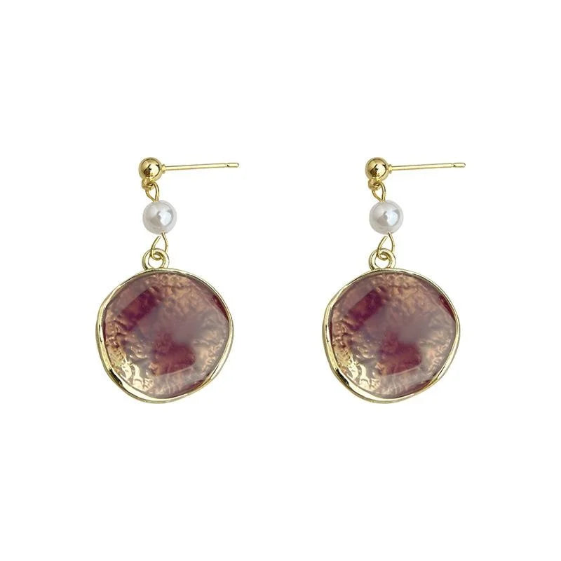 Original Designer Copper Enamel Purple Gradient Round Geometric Drop Earrings For Women