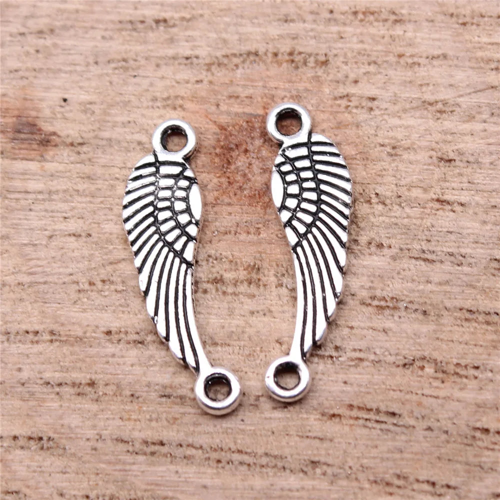 19x5mm 0.4g Antique Silver Zinc Alloy Wing Connector Charm Pendant for DIY Jewelry Making