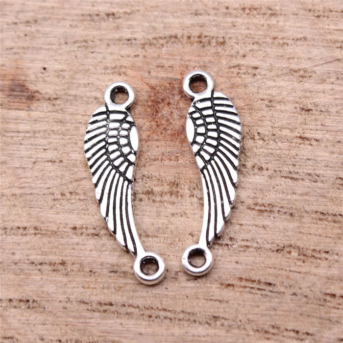 19x5mm 0.4g Antique Silver Zinc Alloy Wing Connector Charm Pendant for DIY Jewelry Making