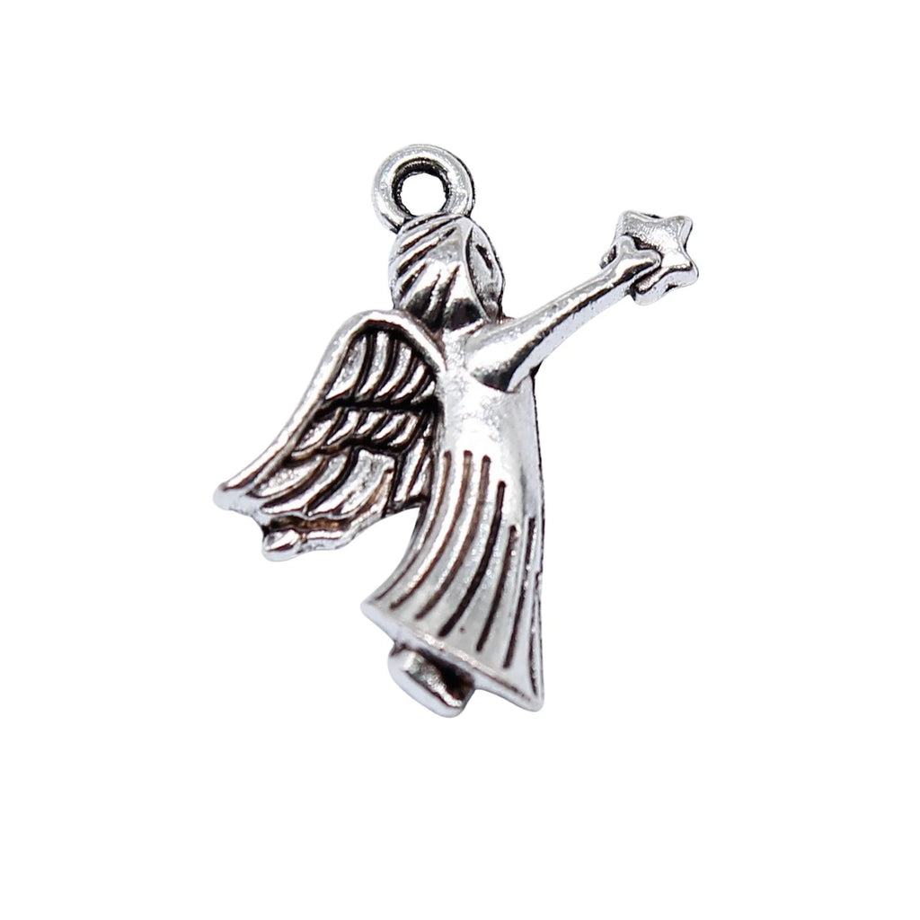 17x15mm 0.65g Antique Silver Zinc Alloy Angel Holding Star Charm Pendant for DIY Jewelry Making