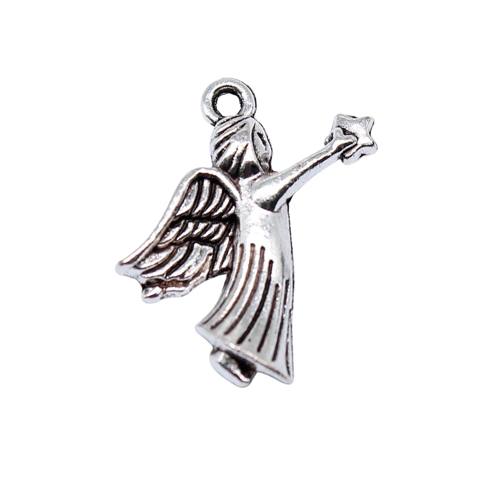 17x15mm 0.65g Antique Silver Zinc Alloy Angel Holding Star Charm Pendant for DIY Jewelry Making