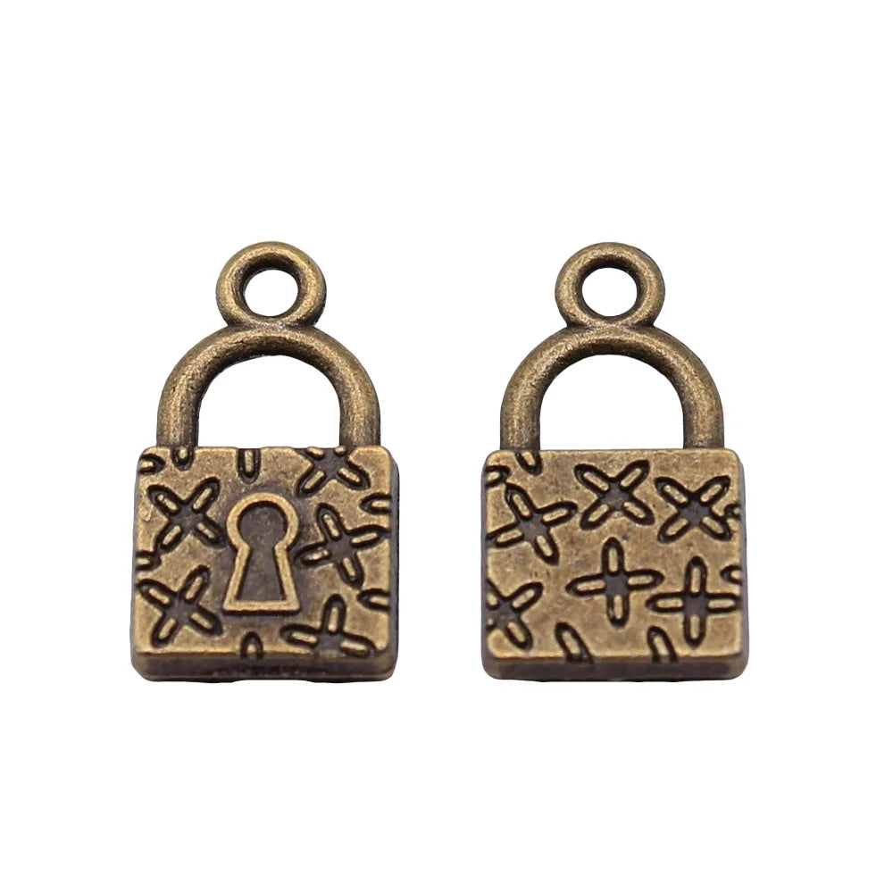 18x10mm 2.1g Antique Bronze Zinc Alloy Small Lock Charm Pendant for DIY Necklace Bracelet Jewelry