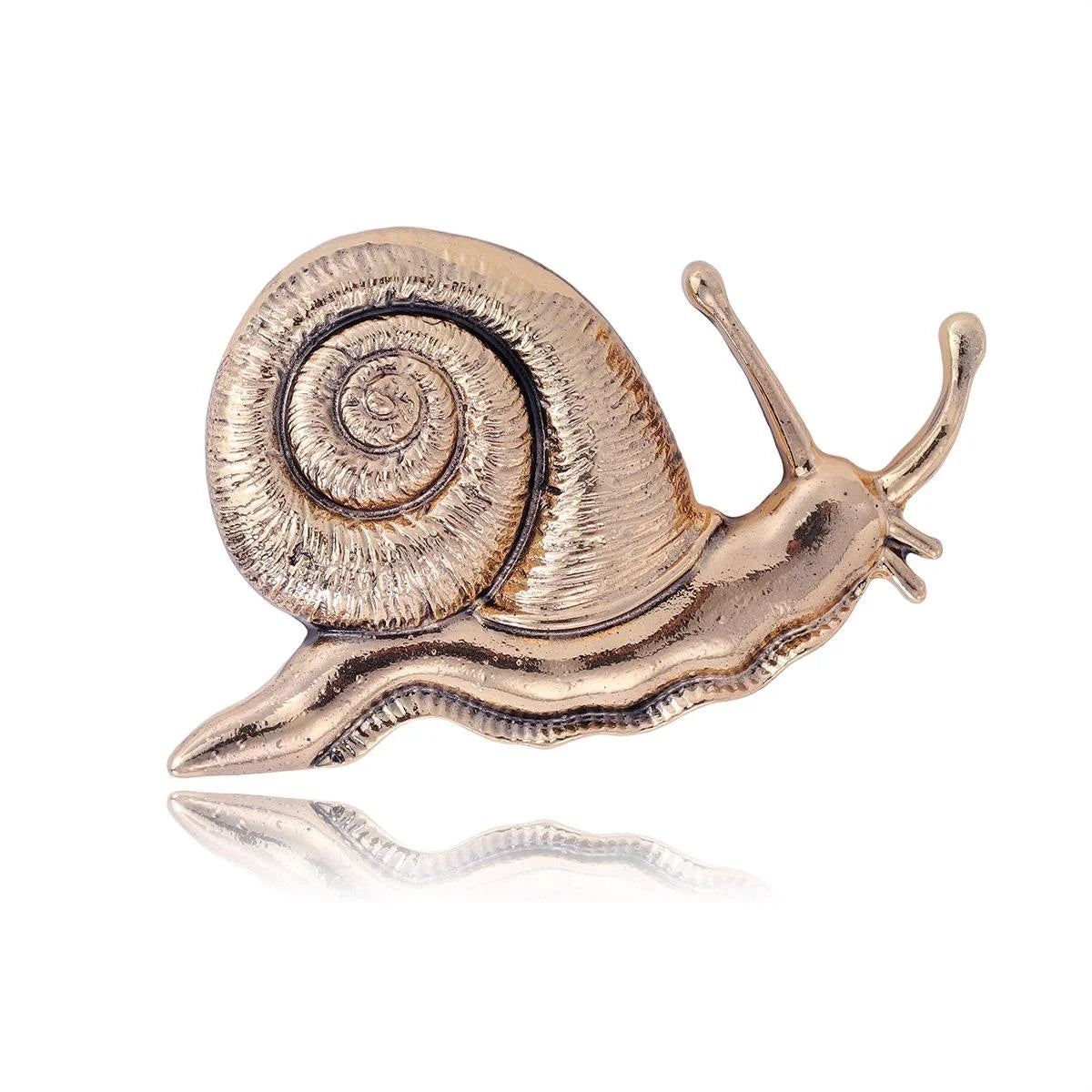 Vintage Gold Tone Alloy Snail Brooch With Spiral Shell, Elegant Animal Lapel Pin Suit Accessory Gift