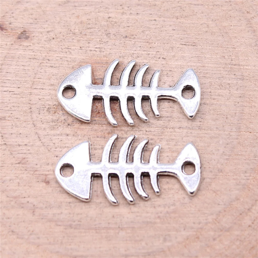 21x11mm 0.78g Antique Silver Zinc Alloy Fish Bone Connector Charm Pendant for Ocean Jewelry Making