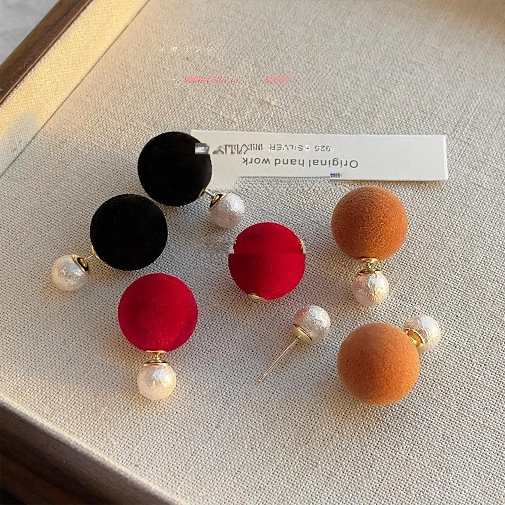 Flocked Round Geometric Pearl Stud Earrings Copper Fashion OL Jewelry
