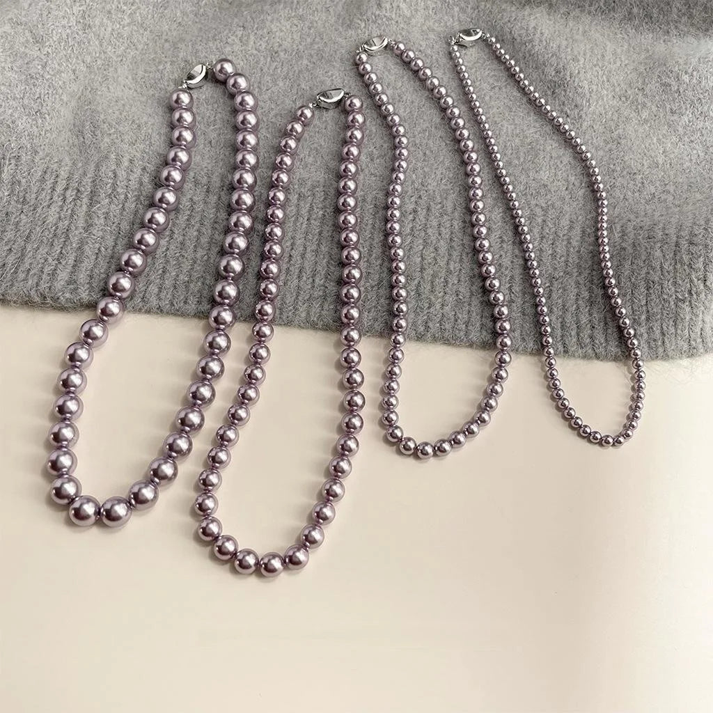 Elegant Purple Glass Pearl Gold Plated Geometric Sweater Necklace For Women