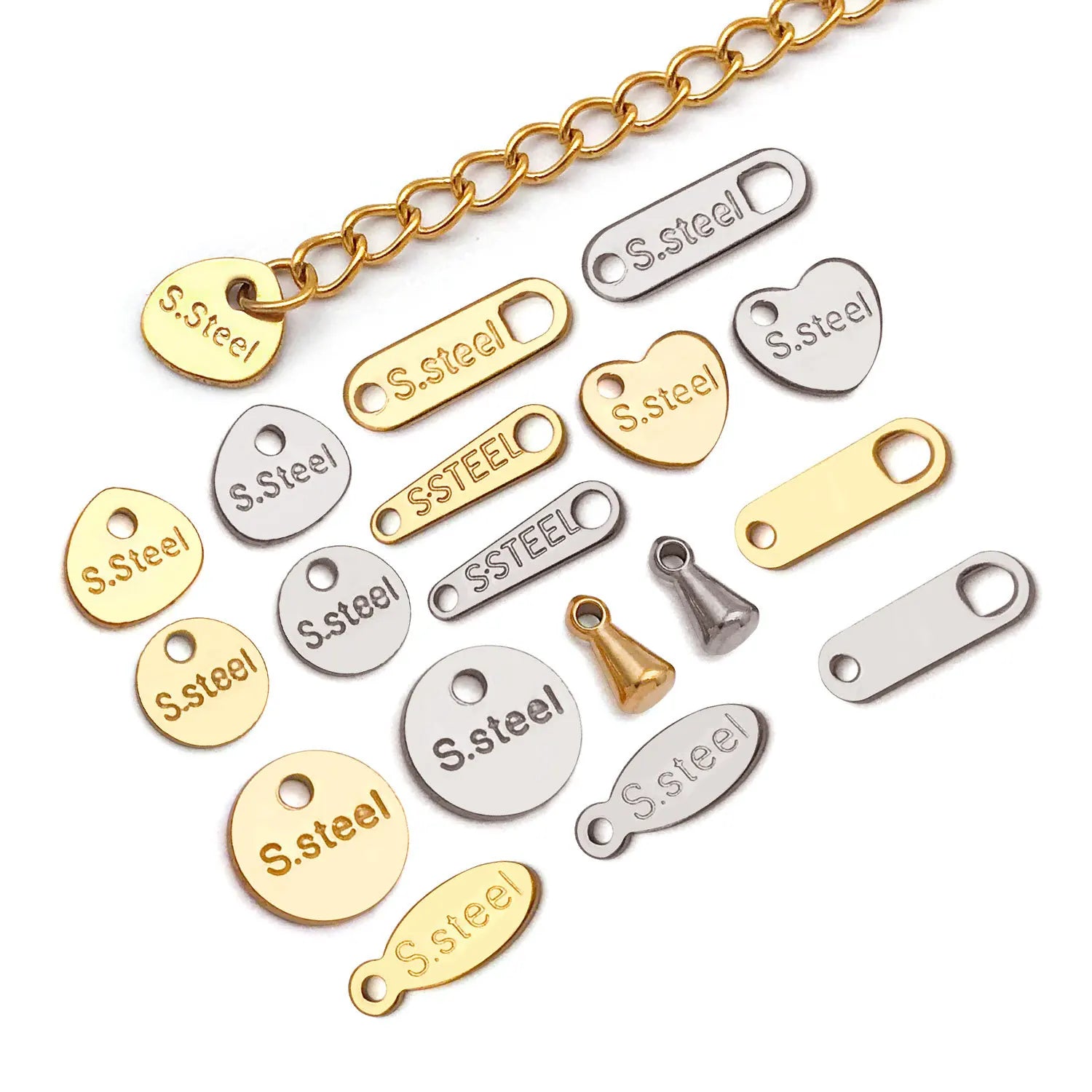 Stainless Steel Round Engraved Tag Extension Chain for DIY Necklace Bracelet Ends