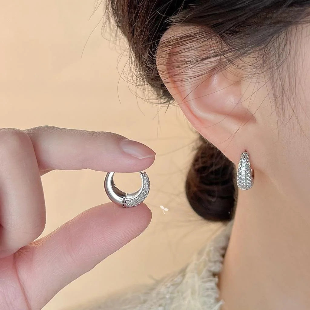Minimalist Copper Micro Pave Zircon Round Stud Earrings For Women, Geometric Commuter Jewelry