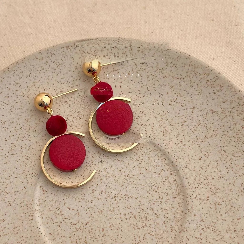 Vintage 14K Plated Copper And Wood Geometric Tassel Drop Earrings Ethnic Lacquer Design