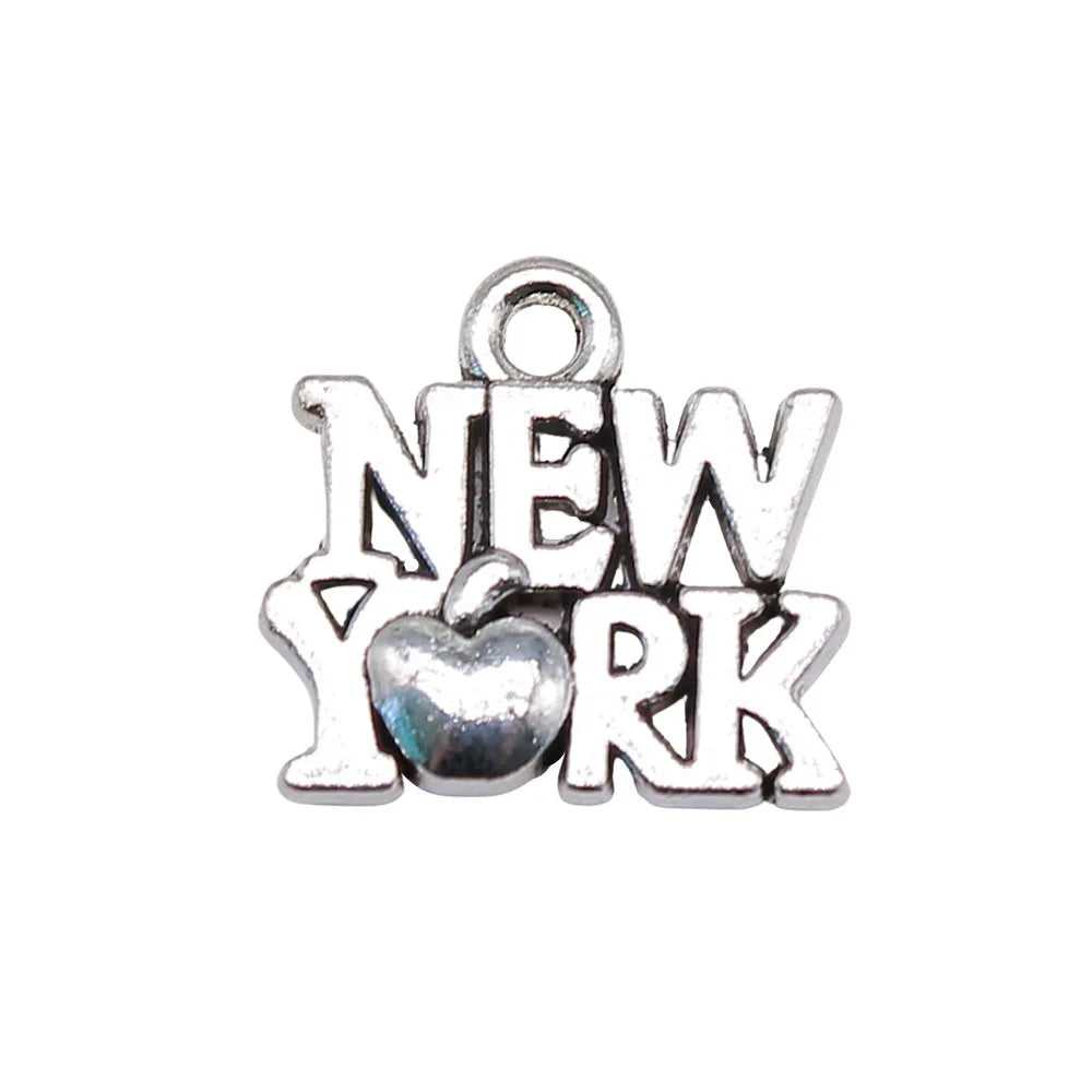 15x14mm 1.1g Antique Silver Zinc Alloy NEW YORK Letter Charm Pendant for Bracelet Necklace Making