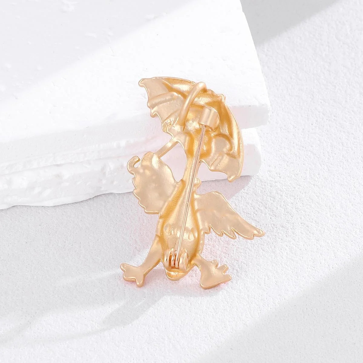 Cute Enamel Duck With Umbrella Alloy Brooch, Whimsical Animal Lapel Pin Corsage Gift For Women