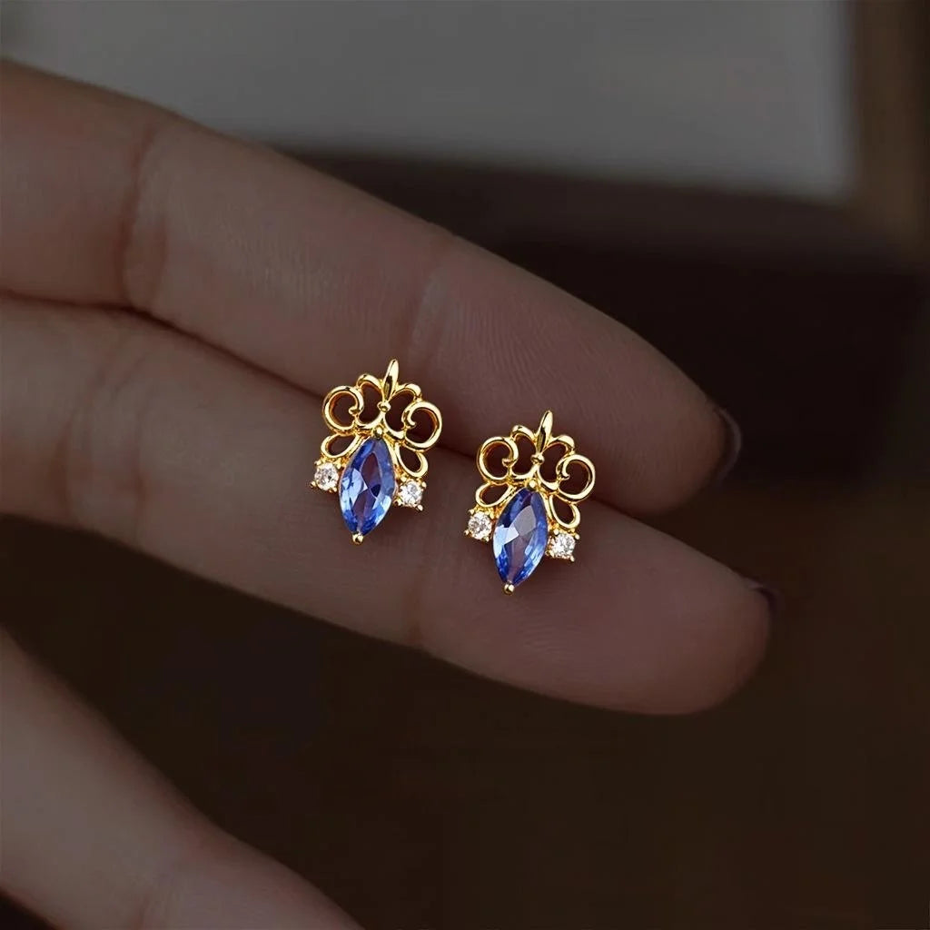 Original Design Iris Flower Zircon Inlaid Copper Stud Earrings For Women Light Luxury