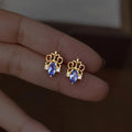 Original Design Iris Flower Zircon Inlaid Copper Stud Earrings For Women Light Luxury