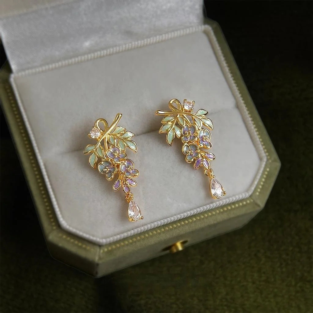 Original Design Enamel Painted Flower Drop Earrings Eco Friendly Copper Fresh Elegant Jewelry