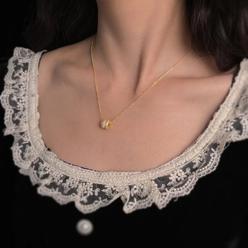 Thick Gold Plated Copper Micro Pave Zircon Geometric Circle Line Collarbone Necklace