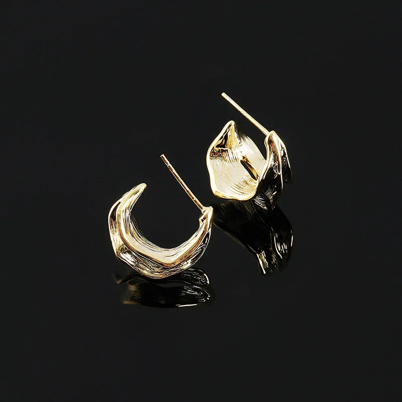 Luxury Gold Alloy Spiral Coil Hoop Stud & Clip On No Piercing Textured Metal Statement Earrings