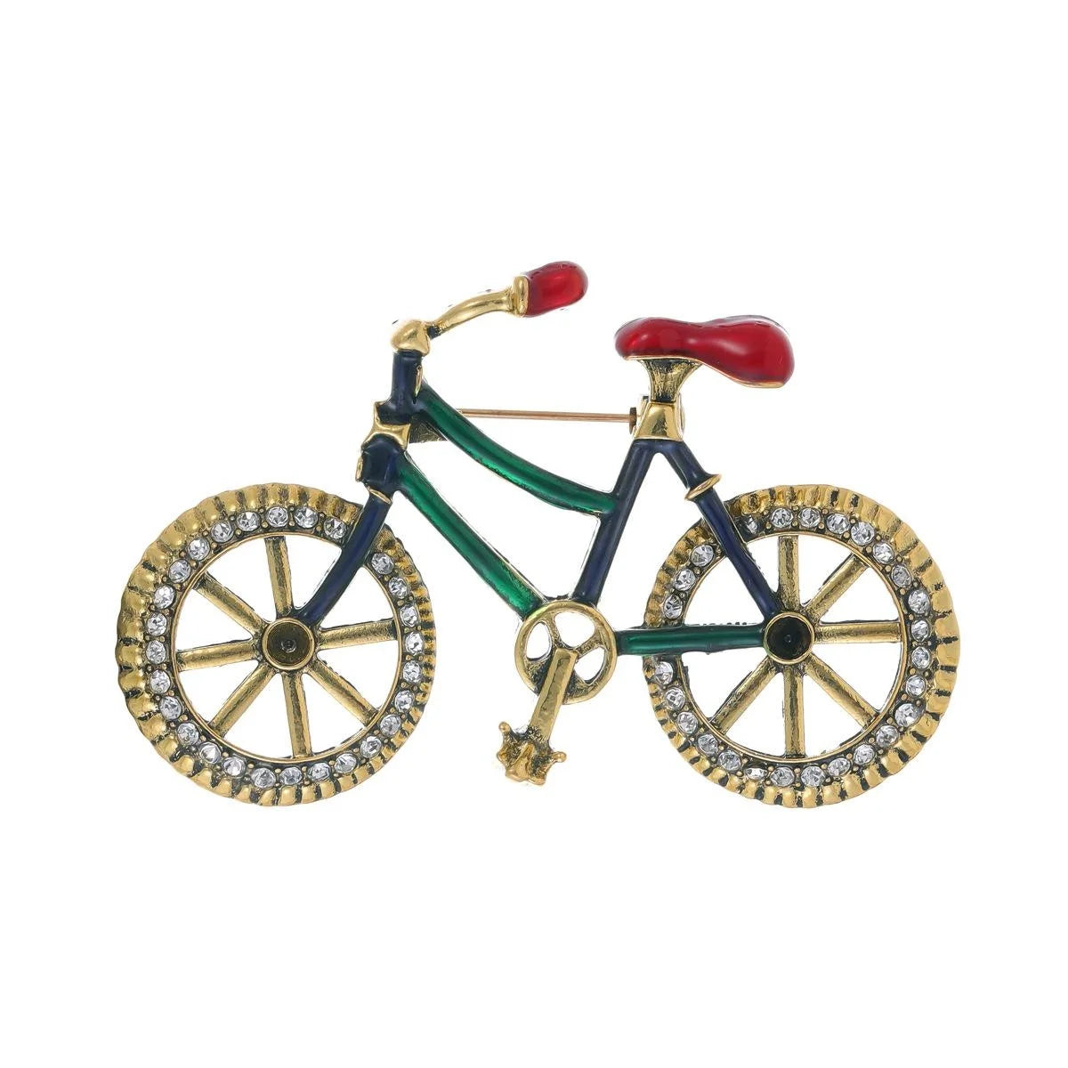 Vintage Enamel Bicycle Brooch With Rhinestone Wheels, Elegant Women's Lapel Pin Suit Accessory Gift