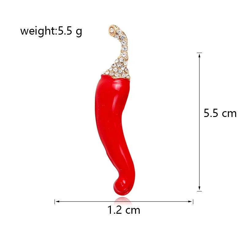 Cute Red Enamel Chili Pepper Brooch With Rhinestone Stem, Vegetable Lapel Pin Corsage Gift