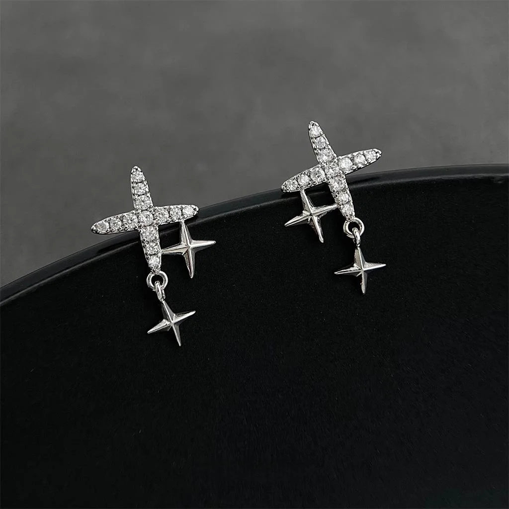 Sweet Cool Copper Micro Pave Zircon Star Stud Earrings Minimalist Fashion Commuter Jewelry