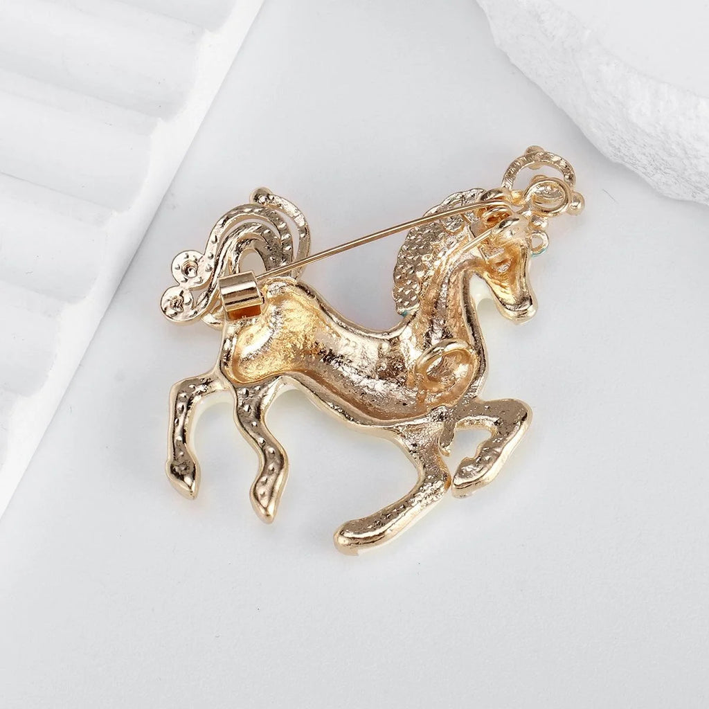 Cute Enamel Unicorn Horse Brooch With Rhinestone Alloy Lapel Pin, Elegant Animal Corsage Gift Accessory