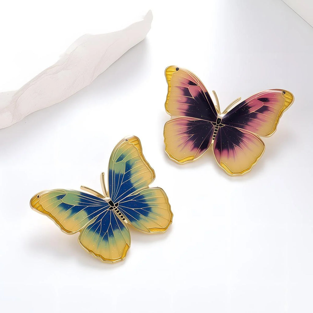 Elegant Forest Butterfly Enamel Alloy Brooch With Blue Yellow Wings, Luxury Lapel Pin Suit Corsage Gift