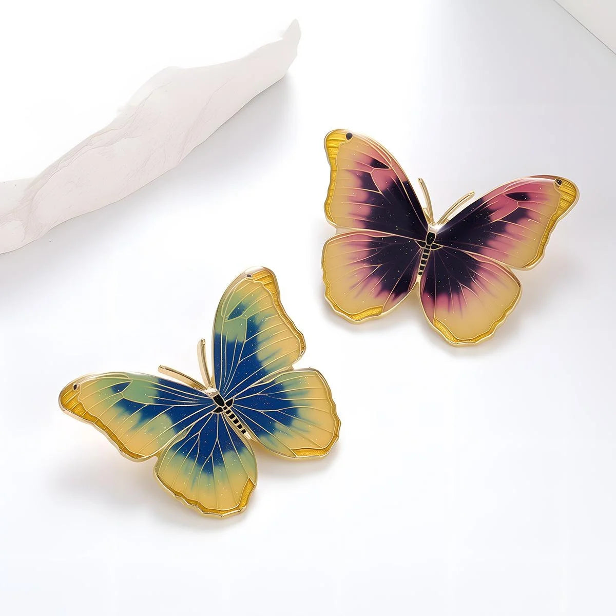 Elegant Forest Butterfly Enamel Alloy Brooch With Blue Yellow Wings, Luxury Lapel Pin Suit Corsage Gift