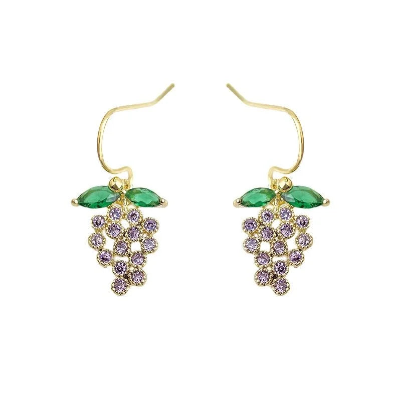 Light Luxury Purple Grape Zircon Micro Pave Copper Drop Earrings For Women Summer Jewelry