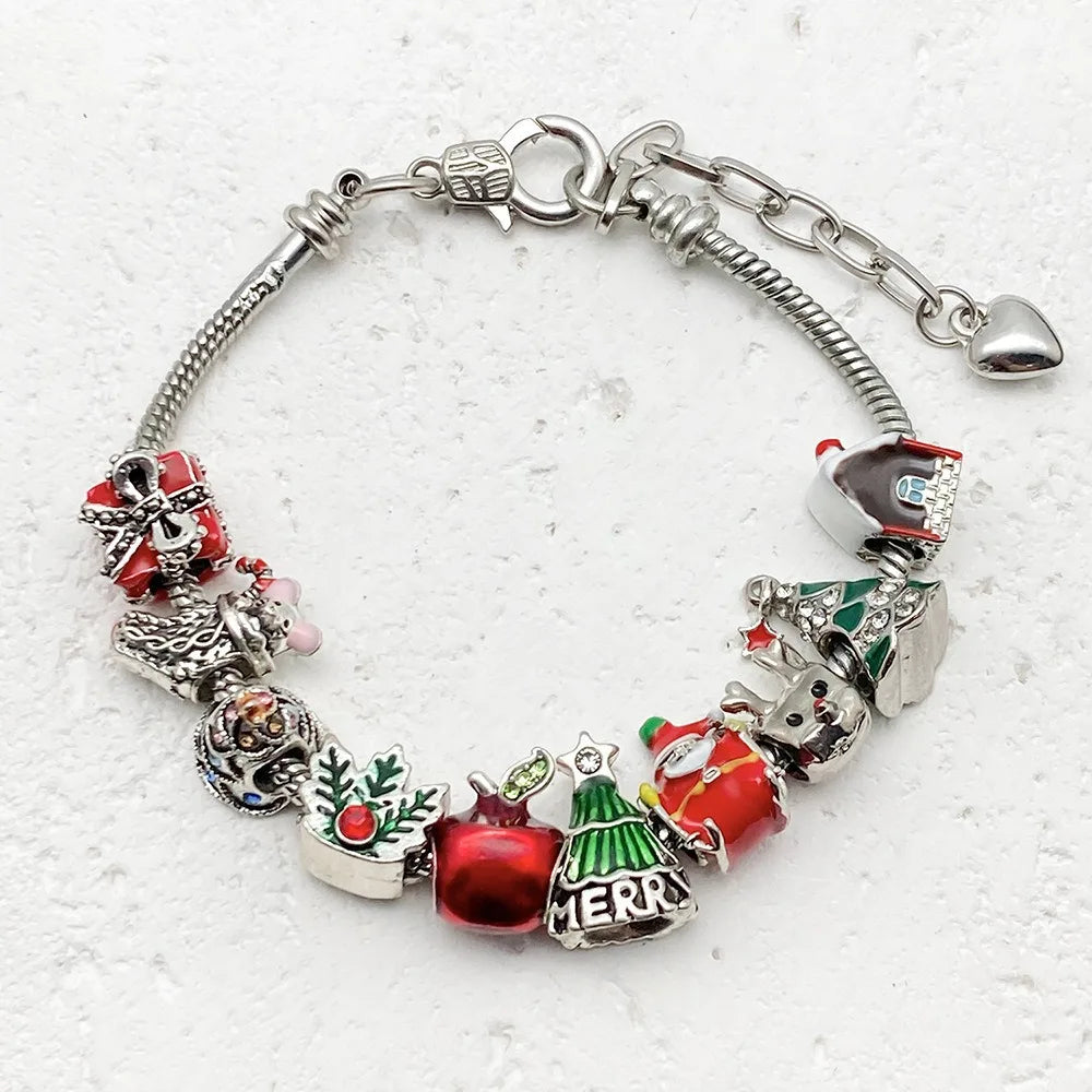 Zinc Alloy Christmas Snowflake Christmas Tree Snowman Stocking Reindeer Large Hole Beads for Bracelets