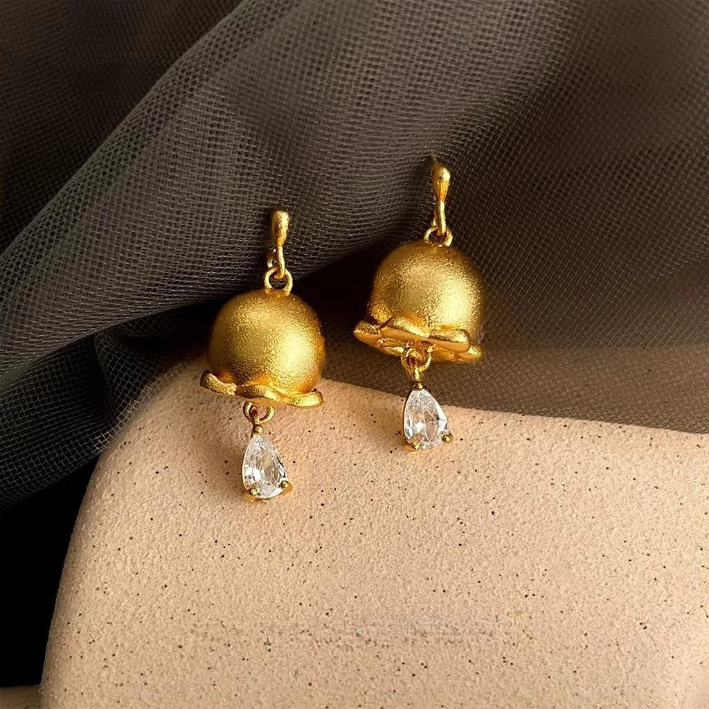 French Vintage Lily Of The Valley Teardrop Zircon Drop Earrings, Sandblasted Floral Luxury