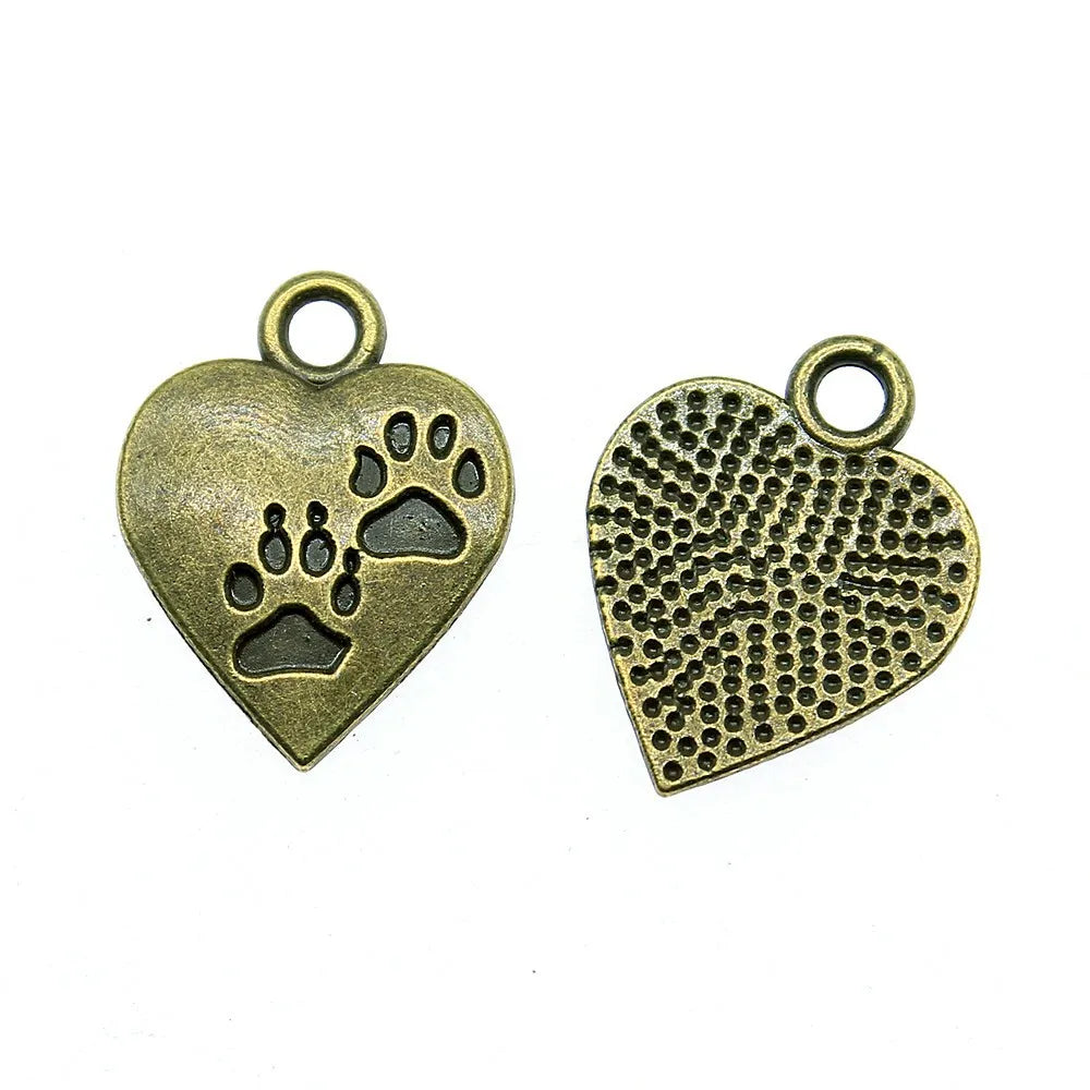 17x13mm 1.1g Multicolor Zinc Alloy Heart Paw Print Dog Charm Pendant for DIY Necklace Bracelet Jewelry