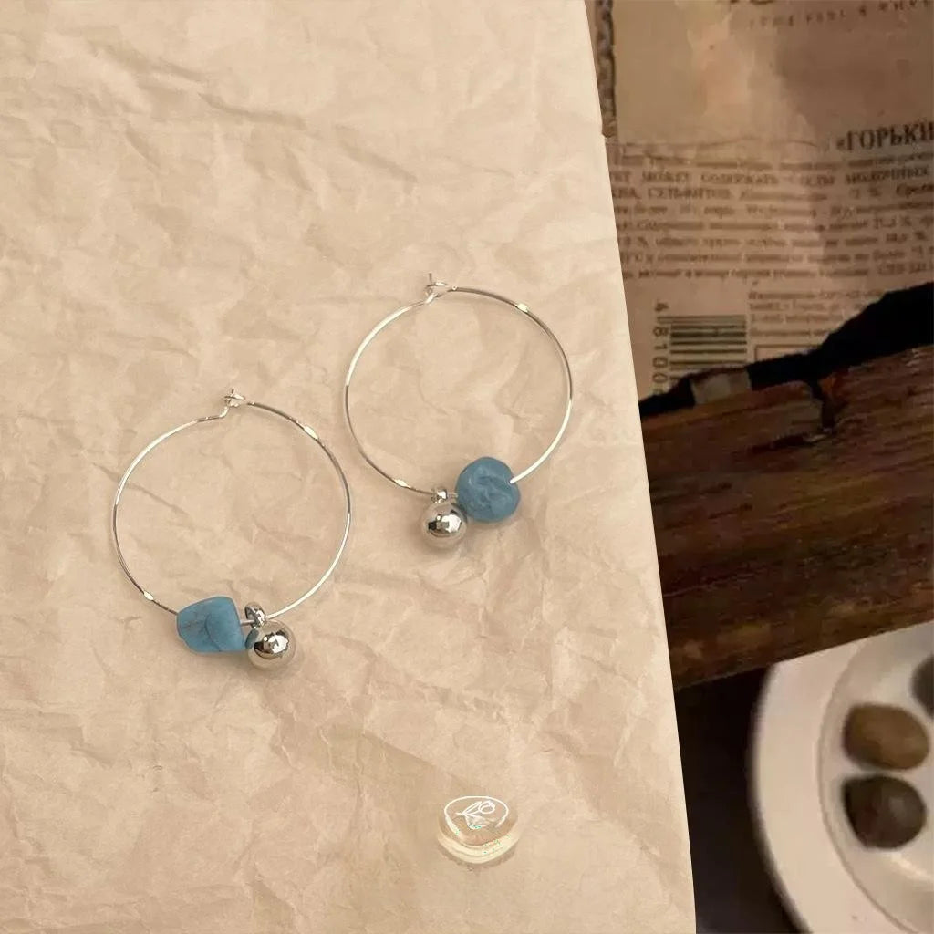 Minimalist Natural Apatite Stone Hoop Earrings Handmade New Chinese Geometric Round Designer Jewelry