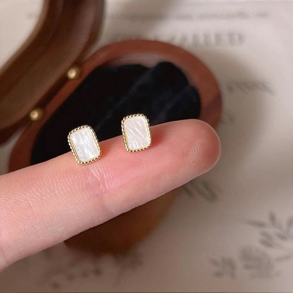 Minimalist Geometric Acetate Square Copper Stud Earrings, French Everyday Mini Jewelry