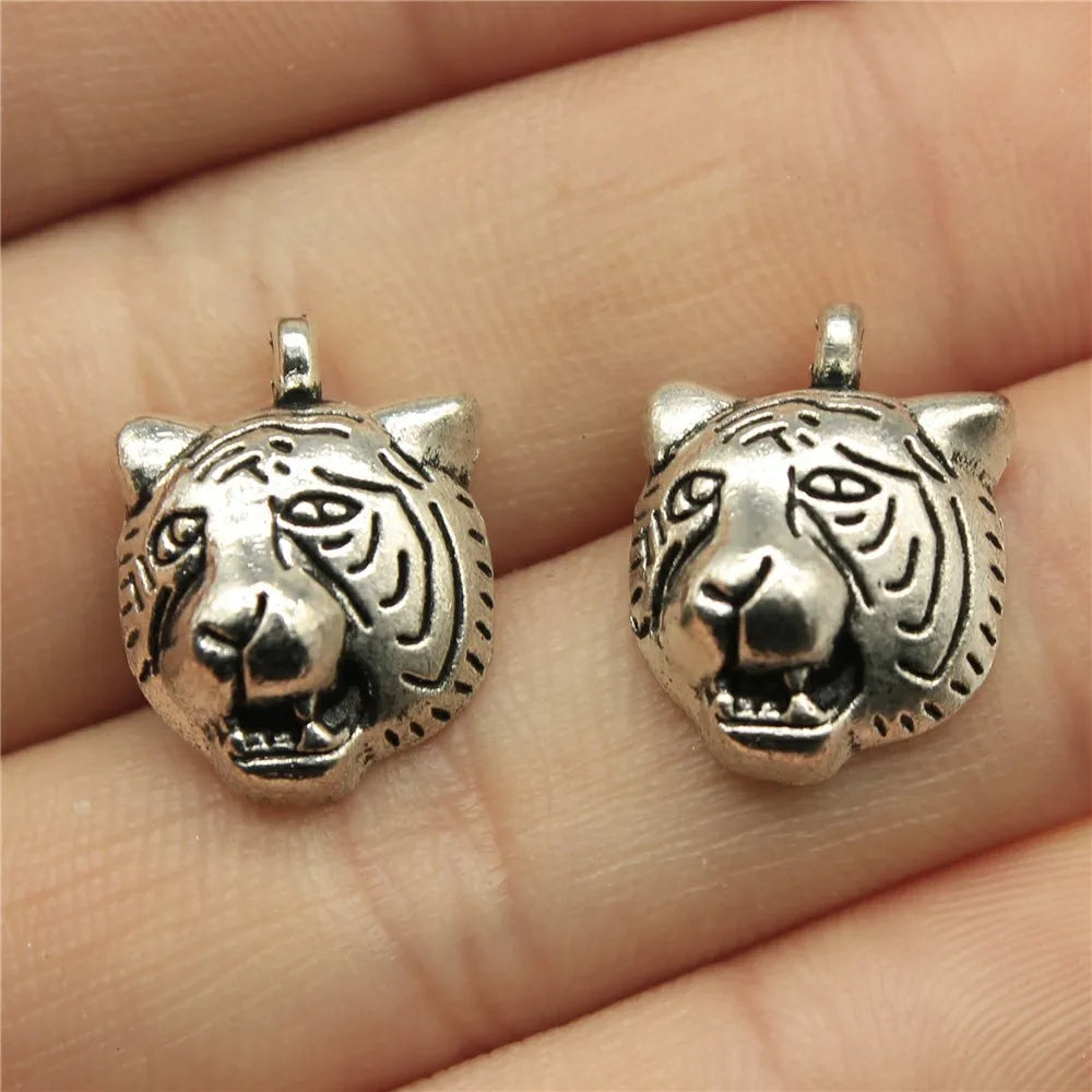18x13mm 1.2g Antique Silver Zinc Alloy Tiger Head Charm Pendant for DIY Necklace Bracelet Making